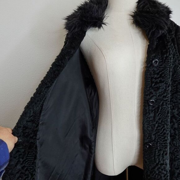 Vintage Persian Lamb Coat (Possibly Faux) with Faux Fur Collar Black Size Unknow - Picture 15 of 16